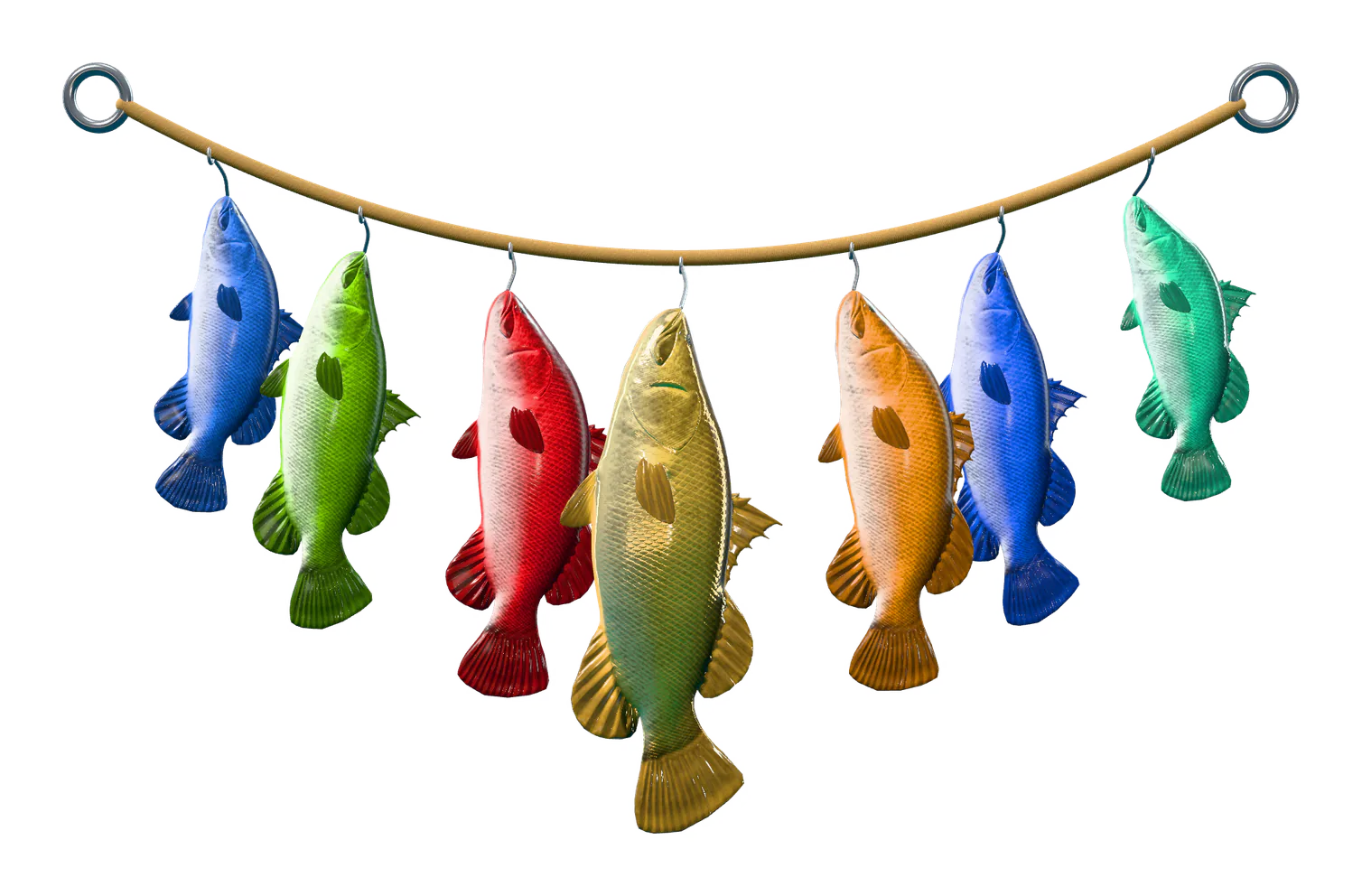 A stringer of seven fish in stock-brand colours